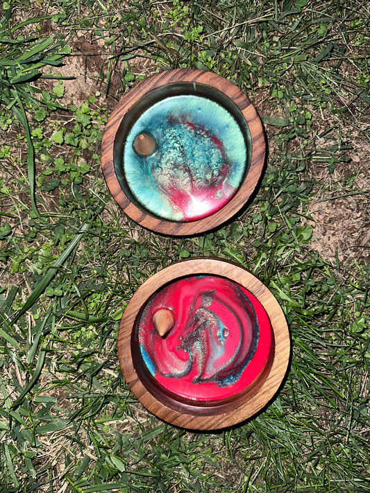 Teak Jewelry Bowl with Epoxy and Ring Stand