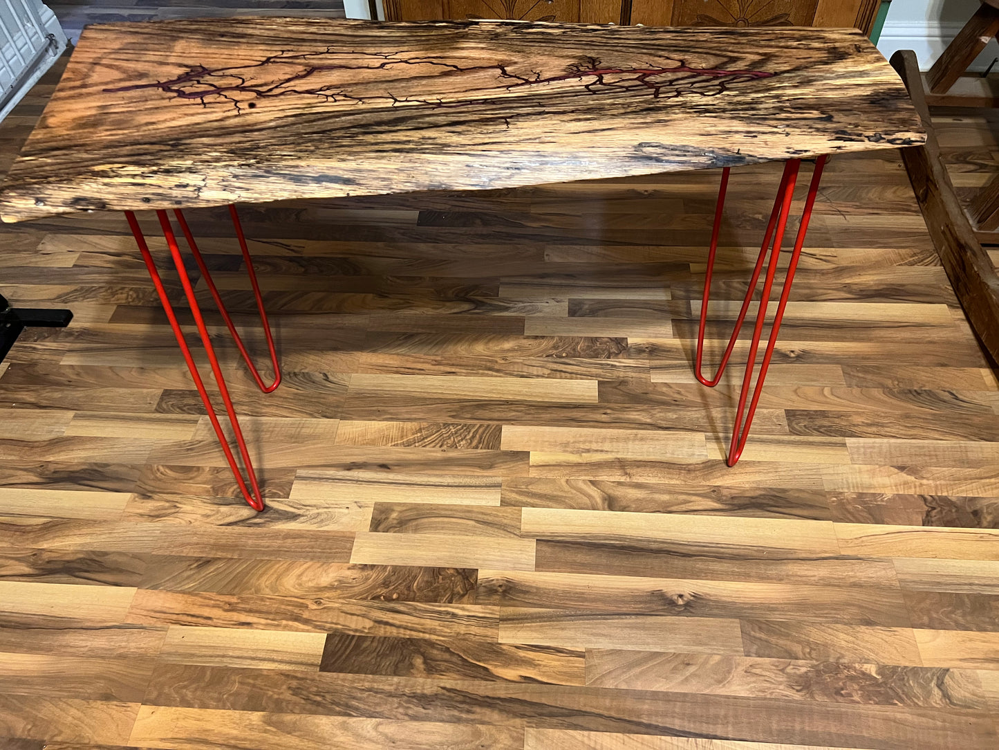 28” Oak Table with red legs