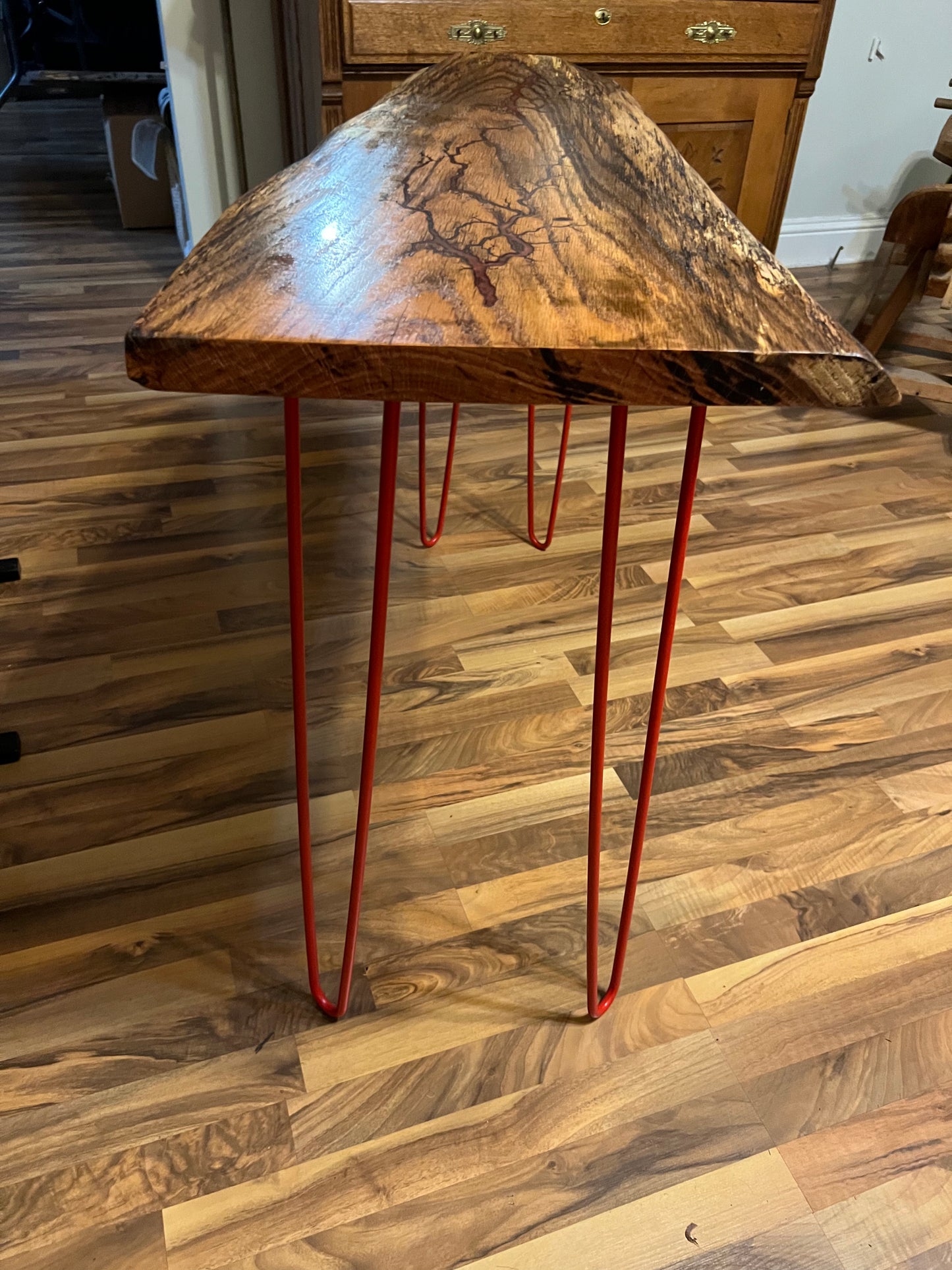 28” Oak Table with red legs